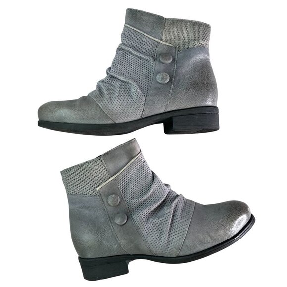 Miz Mooz Sallie Gray Leather Ankle Boots Wide Fit 38 (US 7.5–8) Button Detail - Picture 12 of 14